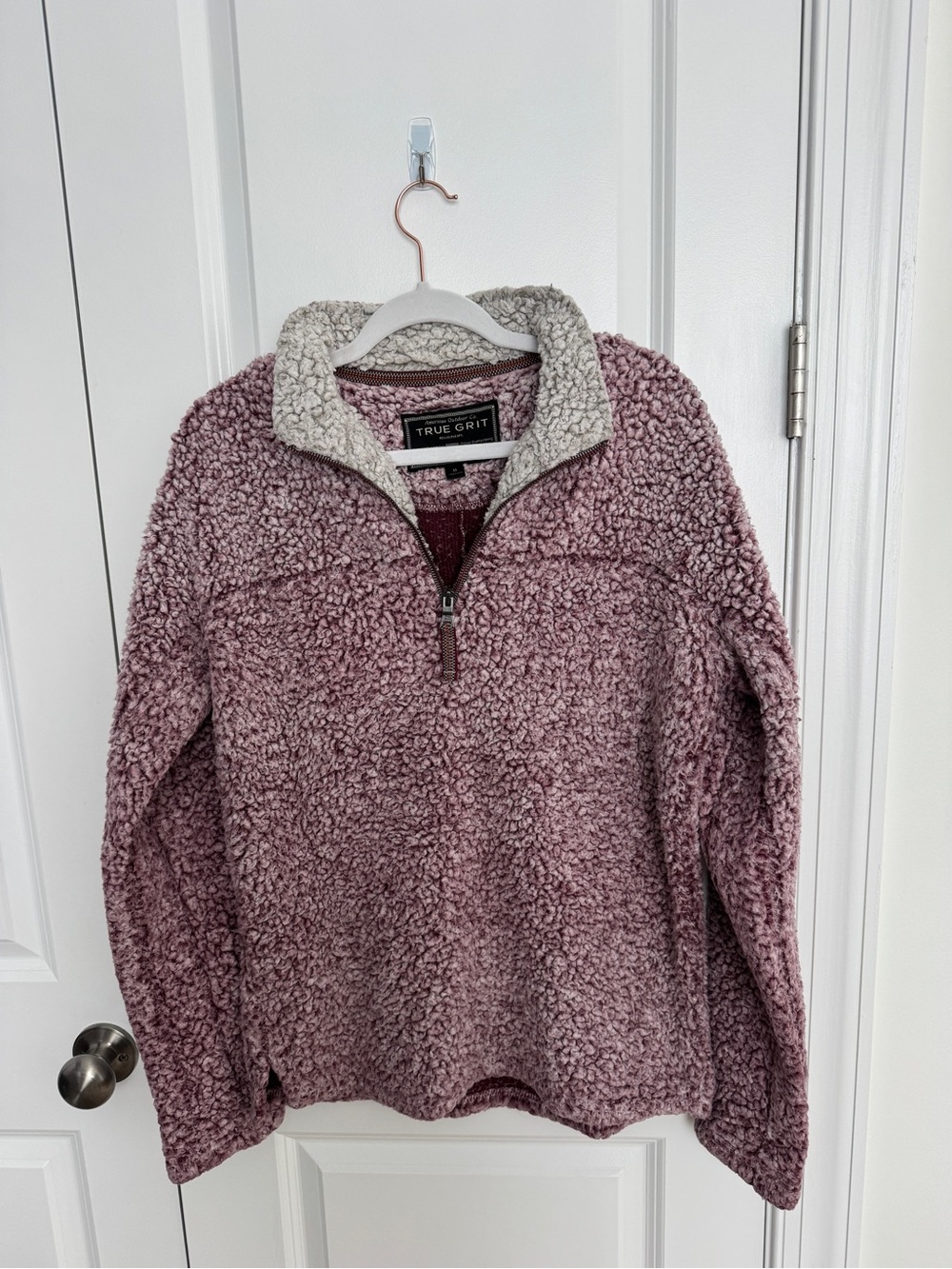 True Grit Dusty Rose Plush Sherpa Half-Zip Pullover